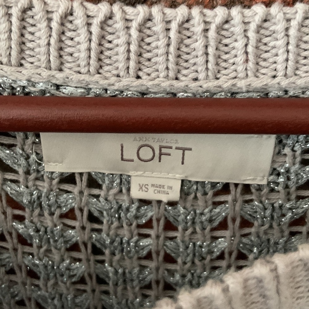 LOFT Silver & Tan Long Sleeve Open Knit Sweater - Picture 2 of 6